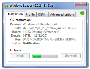 Activating Windows 7 in Windows 7 Loader Daz