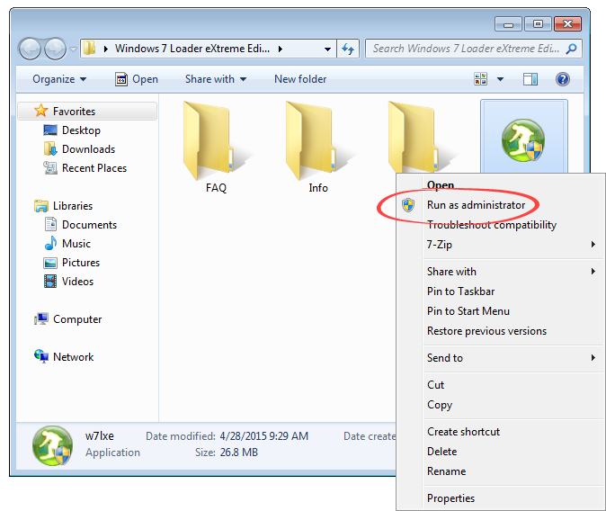Launching Windows 7 Loader eXtreme Edition