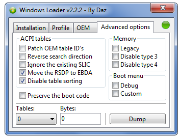 Options in Windows 7 Loader Daz