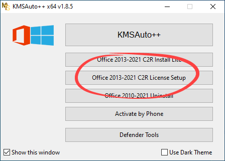 Running the Office Activation Module in KMSAuto++