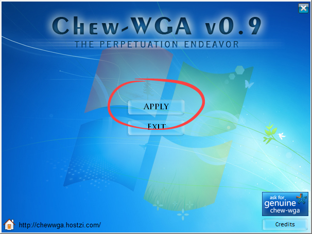 Starting Windows 7 activation in Chew WGA
