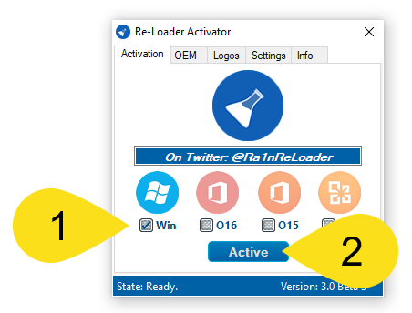 Starting Windows activation in Re-Loader Activator