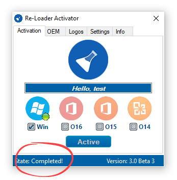 Successfully activated Windows in Re-Loader Activator