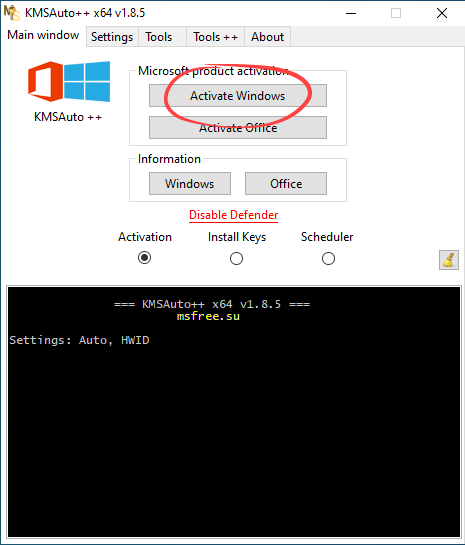 Windows 10 activation confirmation in KMSAuto++