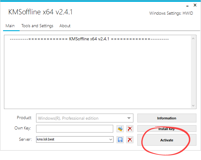 Windows activation button in KMSOffline