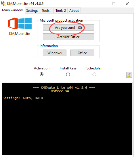 Windows activation confirmation in KMSAuto Lite